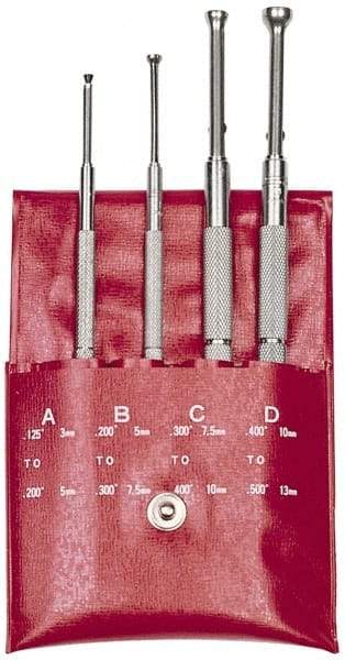 SPI - 1/8 to 1/2 Inch Measurement, 0.8800, 1.2000 and 1.6000 Inch Gage Depth, Small Hole Gage Set - Half Ball, Satin Chrome Coated, Includes Pouch - Americas Industrial Supply