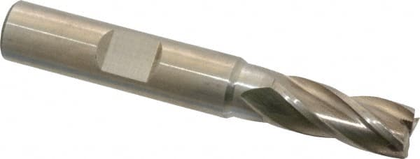 Interstate - 21/64", 3/4" LOC, 3/8" Shank Diam, 2-1/2" OAL, 4 Flute, High Speed Steel Square End Mill - Single End, Uncoated, Spiral Flute, 30° Helix, Right Hand Cut, Right Hand Flute - Americas Industrial Supply
