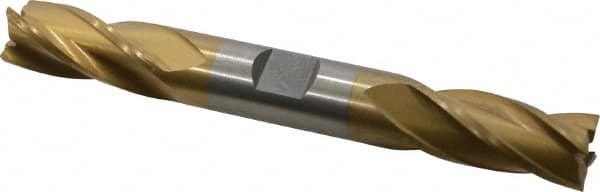 Interstate - 5/8", 1-3/8" LOC, 5/8" Shank Diam, 5" OAL, 4 Flute, High Speed Steel Square End Mill - Double End, TiN Finish, Spiral Flute, 30° Helix, Right Hand Cut, Right Hand Flute - Americas Industrial Supply