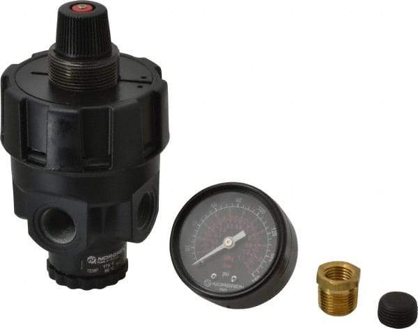 Norgren - 3/8 NPT Port, Zinc Hi-Flow Regulator - 10 to 125 psi Range, 300 Max psi Supply Pressure, 3/8" Gauge Port Thread, 2.7" Wide x 4.83" High - Americas Industrial Supply