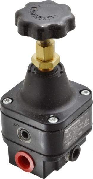 Norgren - 1/4 NPT Port, 12 CFM, Zinc Precision Constant Bleed Regulator - 1 to 60 psi Range, 150 Max psi Supply Pressure, 2.12" Wide x 4.55" High - Americas Industrial Supply