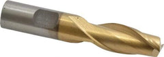 Interstate - 5/8", 1-5/16" LOC, 5/8" Shank Diam, 3-7/16" OAL, 2 Flute, High Speed Steel Square End Mill - Single End, TiN Finish, Spiral Flute, 30° Helix, Centercutting, Right Hand Cut, Right Hand Flute - Americas Industrial Supply