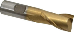 Interstate - 7/8", 1-1/2" LOC, 3/4" Shank Diam, 3-3/4" OAL, 2 Flute, High Speed Steel Square End Mill - Single End, TiN Finish, Spiral Flute, 30° Helix, Centercutting, Right Hand Cut, Right Hand Flute - Americas Industrial Supply