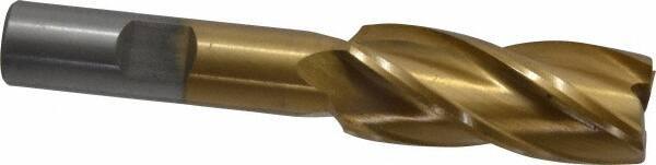 Interstate - 11/16", 1-5/8" LOC, 1/2" Shank Diam, 3-5/8" OAL, 4 Flute, High Speed Steel Square End Mill - Single End, TiN Finish, Spiral Flute, 30° Helix, Right Hand Cut, Right Hand Flute - Americas Industrial Supply