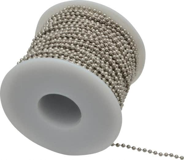 Made in USA - Number 3 Trade Size Steel Ball Chain - 0.095 Inch Ball Diameter, 12 Lbs. Tensile Strength, 100 Ft. Long , 94 Balls per Foot - Americas Industrial Supply
