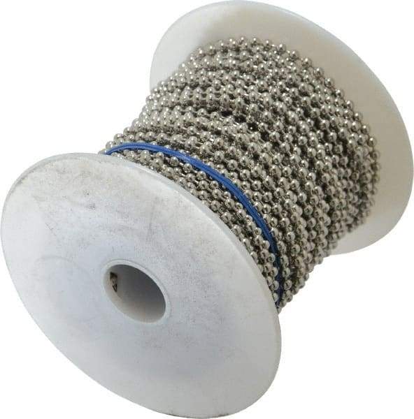 Made in USA - Number 6 Trade Size Steel Ball Chain - 0.127 Inch Ball Diameter, 25 Lbs. Tensile Strength, 100 Ft. Long , 69 Balls per Foot - Americas Industrial Supply