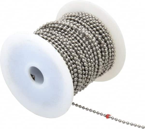 Made in USA - Number 6 Trade Size Stainless Steel Ball Chain - 0.127 Inch Ball Diameter, 45 Lbs. Tensile Strength, 100 Ft. Long , 72 Balls per Foot - Americas Industrial Supply