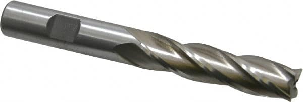 Interstate - 1/2", 2" LOC, 1/2" Shank Diam, 4" OAL, 4 Flute, High Speed Steel Square End Mill - Single End, Uncoated, Spiral Flute, 30° Helix, Right Hand Cut, Right Hand Flute - Americas Industrial Supply