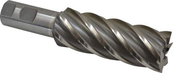 Interstate - 1-1/2", 4" LOC, 1" Shank Diam, 6-1/2" OAL, 6 Flute, High Speed Steel Square End Mill - Single End, Uncoated, Spiral Flute, 30° Helix, Right Hand Cut, Right Hand Flute - Americas Industrial Supply