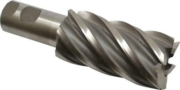 Interstate - 2", 4" LOC, 1-1/4" Shank Diam, 6-1/2" OAL, 6 Flute, High Speed Steel Square End Mill - Single End, Uncoated, Spiral Flute, 30° Helix, Right Hand Cut, Right Hand Flute - Americas Industrial Supply