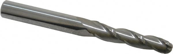 Accupro - 1° Taper Angle per Side, 1/4" Small End Diam, 1-1/4" LOC, Solid Carbide 3 Flute Tapered Ball End Mill - 3" OAL, 5/16" Shank Diam - Americas Industrial Supply