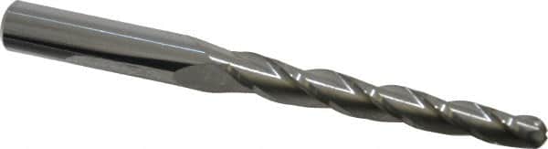Accupro - 1° Taper Angle per Side, 1/4" Small End Diam, 2-1/4" LOC, Solid Carbide 3 Flute Tapered Ball End Mill - 4" OAL, 3/8" Shank Diam - Americas Industrial Supply