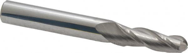 Accupro - 1.5° Taper Angle per Side, 1/4" Small End Diam, 3/4" LOC, Solid Carbide 3 Flute Tapered Ball End Mill - 2-1/2" OAL, 5/16" Shank Diam - Americas Industrial Supply