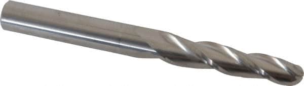 Accupro - 1.5° Taper Angle per Side, 1/4" Small End Diam, 1-1/4" LOC, Solid Carbide 3 Flute Tapered Ball End Mill - 3" OAL, 5/16" Shank Diam - Americas Industrial Supply