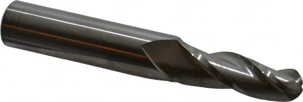 Accupro - 2° Taper Angle per Side, 3/8" Small End Diam, 1-1/4" LOC, Solid Carbide 3 Flute Tapered Ball End Mill - 3-1/4" OAL, 1/2" Shank Diam - Americas Industrial Supply