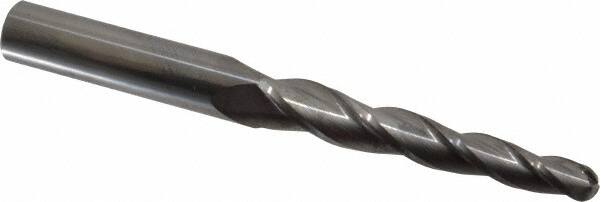 Accupro - 2° Taper Angle per Side, 3/8" Small End Diam, 3-1/4" LOC, Solid Carbide 3 Flute Tapered Ball End Mill - 6" OAL, 5/8" Shank Diam - Americas Industrial Supply