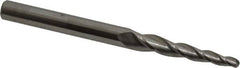 Accupro - 3° Taper Angle per Side, 1/8" Small End Diam, 1-1/4" LOC, Solid Carbide 3 Flute Tapered Ball End Mill - 3" OAL, 1/4" Shank Diam - Americas Industrial Supply
