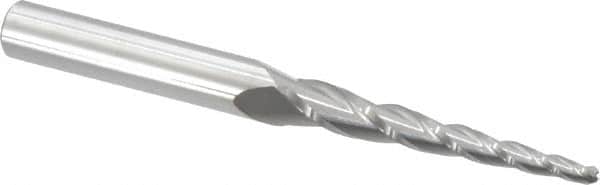 Accupro - 3° Taper Angle per Side, 1/8" Small End Diam, 2" LOC, Solid Carbide 3 Flute Tapered Ball End Mill - 4" OAL, 3/8" Shank Diam - Americas Industrial Supply
