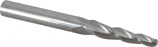Accupro - 3° Taper Angle per Side, 3/16" Small End Diam, 1-1/4" LOC, Solid Carbide 3 Flute Tapered Ball End Mill - 3" OAL, 5/16" Shank Diam - Americas Industrial Supply
