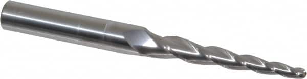 Accupro - 3° Taper Angle per Side, 3/16" Small End Diam, 2-1/2" LOC, Solid Carbide 3 Flute Tapered Ball End Mill - 5" OAL, 1/2" Shank Diam - Americas Industrial Supply