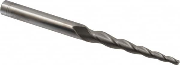 Accupro - 3° Taper Angle per Side, 3/16" Small End Diam, 3" LOC, Solid Carbide 3 Flute Tapered Ball End Mill - 6" OAL, 1/2" Shank Diam - Americas Industrial Supply