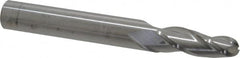 Accupro - 3° Taper Angle per Side, 3/8" Small End Diam, 1-1/4" LOC, Solid Carbide 3 Flute Tapered Ball End Mill - 4" OAL, 1/2" Shank Diam - Americas Industrial Supply