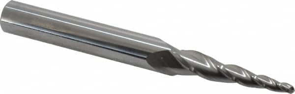 Accupro - 5° Taper Angle per Side, 1/8" Small End Diam, 1-1/2" LOC, Solid Carbide 3 Flute Tapered Ball End Mill - 4" OAL, 7/16" Shank Diam - Americas Industrial Supply