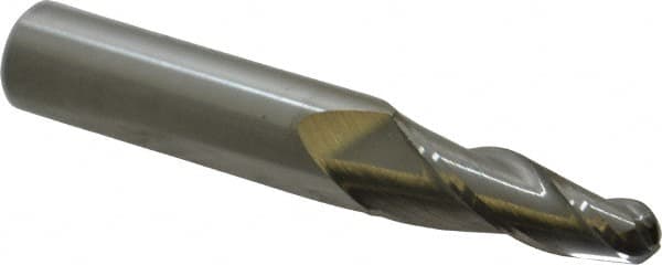 Accupro - 5° Taper Angle per Side, 1/4" Small End Diam, 1" LOC, Solid Carbide 3 Flute Tapered Ball End Mill - 2-3/4" OAL, 7/16" Shank Diam - Americas Industrial Supply