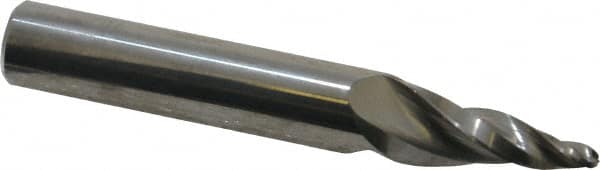Accupro - 10° Taper Angle per Side, 1/8" Small End Diam, 3/4" LOC, Solid Carbide 3 Flute Tapered Ball End Mill - 2-3/4" OAL, 7/16" Shank Diam - Americas Industrial Supply