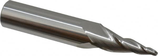 Accupro - 10° Taper Angle per Side, 1/8" Small End Diam, 1-1/4" LOC, Solid Carbide 3 Flute Tapered Ball End Mill - 3-1/2" OAL, 5/8" Shank Diam - Americas Industrial Supply