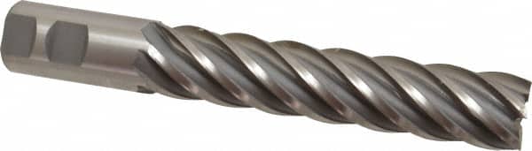 Interstate - 1-1/4", 6" LOC, 1-1/4" Shank Diam, 8-1/2" OAL, 6 Flute, High Speed Steel Square End Mill - Single End, Uncoated, Spiral Flute, 30° Helix, Right Hand Cut, Right Hand Flute - Americas Industrial Supply