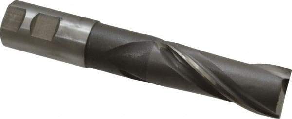 Interstate - 1-1/4", 3" LOC, 1-1/4" Shank Diam, 7-1/4" OAL, 2 Flute, High Speed Steel Square End Mill - Single End, Uncoated, Spiral Flute, 30° Helix, Centercutting, Right Hand Cut, Right Hand Flute - Americas Industrial Supply