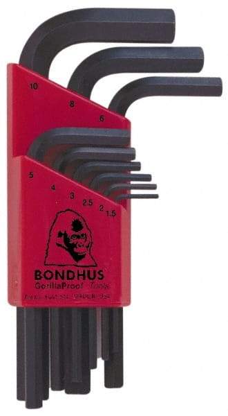 Bondhus - 9 Piece L-Key Hex Key Set - Hex Range 1.5 to 10mm - Americas Industrial Supply