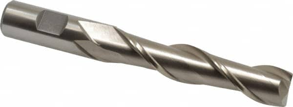 Interstate - 3/4", 3-1/2" LOC, 3/4" Shank Diam, 5-3/4" OAL, 2 Flute, High Speed Steel Square End Mill - Single End, Uncoated, Spiral Flute, 30° Helix, Centercutting, Right Hand Cut, Right Hand Flute - Americas Industrial Supply