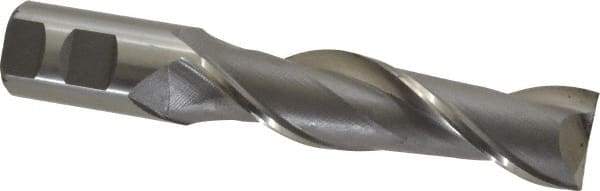 Interstate - 1-1/4", 4-3/4" LOC, 1-1/4" Shank Diam, 7-1/4" OAL, 2 Flute, High Speed Steel Square End Mill - Single End, Uncoated, Spiral Flute, 30° Helix, Centercutting, Right Hand Cut, Right Hand Flute - Americas Industrial Supply