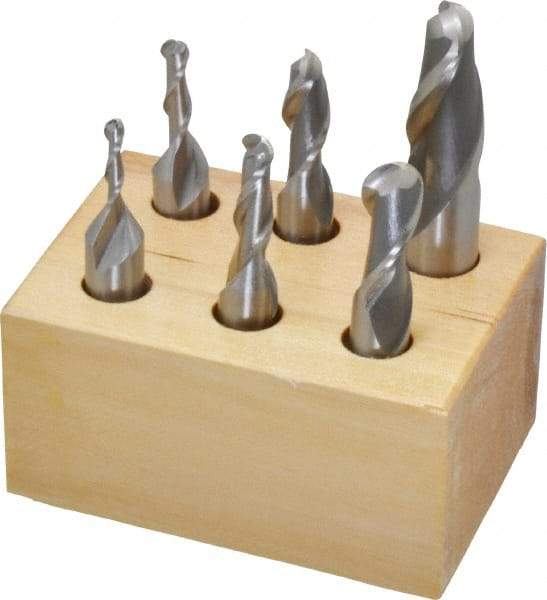 Interstate - 1/8 to 1/2", 2 Flute Ball End Mill Set - Uncoated, High Speed Steel, Single End, 3/8, 1/2" Shank Diam, Centercutting - Americas Industrial Supply