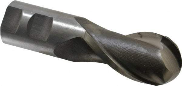 Interstate - 1-3/8" Diam, 2-1/2" LOC, 2 Flute High Speed Steel Ball End Mill - Uncoated, Single End, 5" OAL, 1-1/4" Shank Diam, Spiral Flute - Americas Industrial Supply