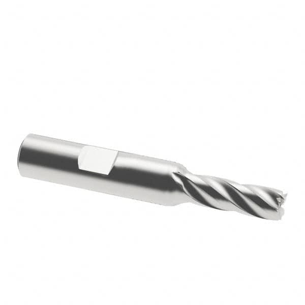 Interstate - 7mm, 11/16" LOC, 3/8" Shank Diam, 2-1/2" OAL, 4 Flute, Cobalt Square End Mill - Single End, Uncoated, Spiral Flute, 30° Helix, Centercutting, Right Hand Cut, Right Hand Flute - Americas Industrial Supply