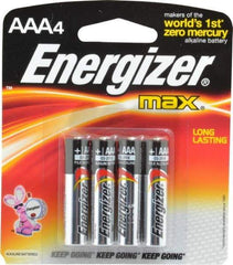Energizer - Size AAA, Alkaline, 4 Pack, Standard Battery - 1.5 Volts, Button Tab Terminal, LR03, ANSI, IEC Regulated - Americas Industrial Supply