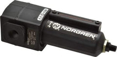 Norgren - 3/8" Port, 7.15" High x 2.68" Wide Intermediate Filter with Metal Bowl, Automatic Drain - 65 SCFM, 250 Max psi, 150°F Max Temp, Sight Glass Included, Modular Connection, 3.5 oz Bowl Capacity - Americas Industrial Supply