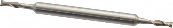 Interstate - 3/32", 9/32" LOC, 3/16" Shank Diam, 2-5/8" OAL, 2 Flute, High Speed Steel Square End Mill - Double End, Uncoated, Spiral Flute, 30° Helix, Centercutting, Right Hand Cut, Right Hand Flute - Americas Industrial Supply