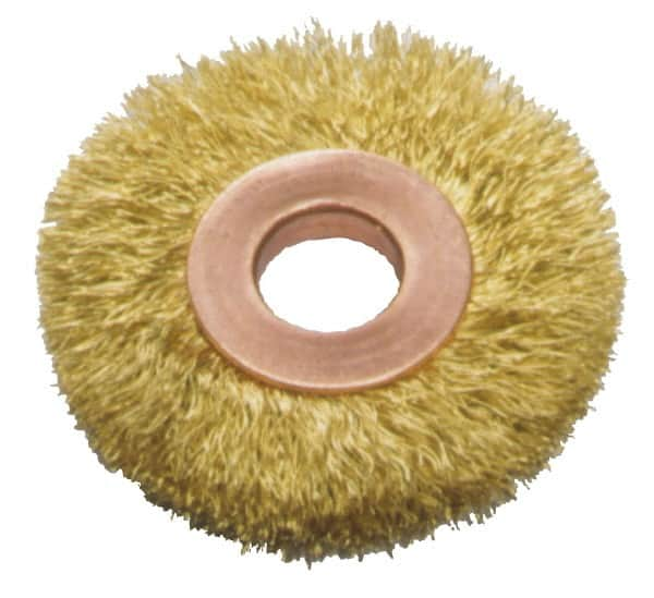 Made in USA - 2" OD, 1/2" Arbor Hole, Crimped Brass Wheel Brush - Americas Industrial Supply