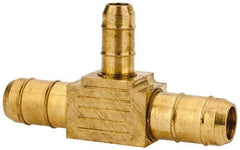 Parker - 1/4 x 11/64" Tube ID, Metal Barbed Union Tube Tee - Brass, 3/8 x 1/4" Tube OD - Americas Industrial Supply