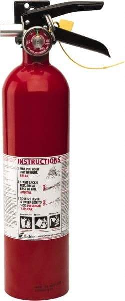 Kidde - 2.6 Lb, 1-A:10-B:C Rated, Dry Chemical Fire Extinguisher - 3-1/4" Diam x 15" High, 100 psi, 15' Discharge in 12 sec, Rechargeable, Seamless Aluminum Cylinder - Americas Industrial Supply