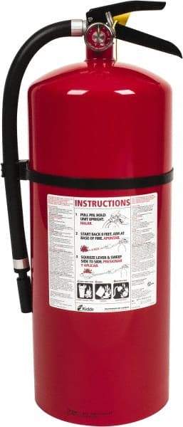 Kidde - 18 Lb, 6-A:80-B:C Rated, Dry Chemical Fire Extinguisher - 7" Diam x 21.6" High, 195 psi, 20' Discharge in 22 sec, Rechargeable, Steel Cylinder - Americas Industrial Supply