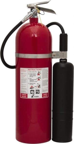 Kidde - 15 Lb, 10-B:C Rated, Carbon Dioxide Fire Extinguisher - 6.87" Diam x 26" High, 850 psi, 8' Discharge in 14 sec, Rechargeable, Aluminum Cylinder - Americas Industrial Supply