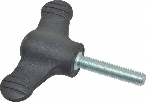 KIPP - 2.95" Head Length, Thermoplastic, Threaded Stem Bar / Wing Knob - 1.38" Hub Diam, 0.65" Hub Height, Black - Americas Industrial Supply