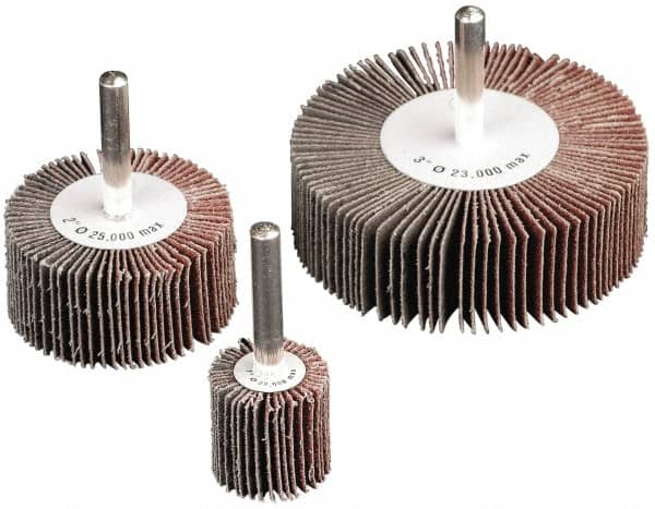 Superior Abrasives - 3" Diam x 3/4" Face Width, Fine Aluminum Oxide Coated Mounted Flap Wheel - 1/4-20 Threaded Mount, 120 Grit, 20,000 Max RPM - Americas Industrial Supply