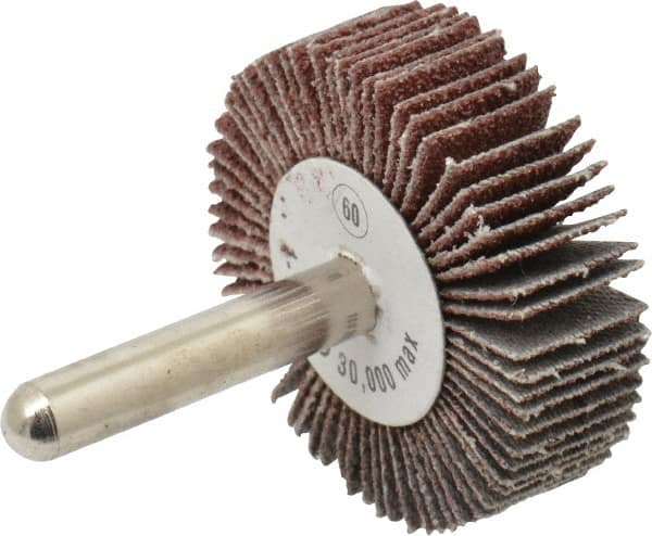 Camel Grinding Wheels - 1-1/2" Diam x 1/2" Face Width, Medium Aluminum Oxide Coated Mounted Flap Wheel - 1/4" Shank Mount, 60 Grit, 30,000 Max RPM - Americas Industrial Supply