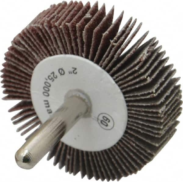 Camel Grinding Wheels - 2" Diam x 1/2" Face Width, Medium Aluminum Oxide Coated Mounted Flap Wheel - 1/4" Shank Mount, 60 Grit, 25,000 Max RPM - Americas Industrial Supply